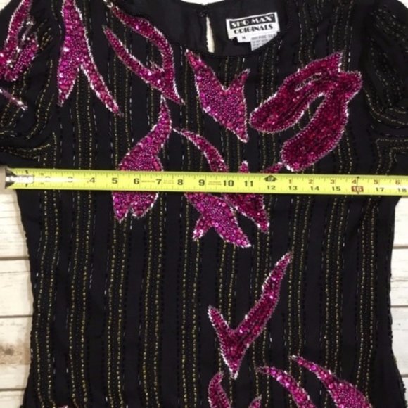 Vintage Art To Wear Sequin Beaded Black Pink Top - Picture 6 of 8